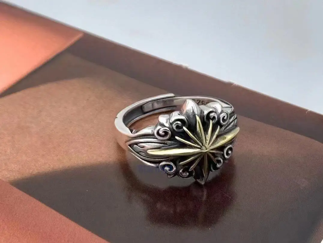 

S925 Sterling Silver Thai Silver Jewelry Personality Opening Retro Ring New Japanese Fashion Brand Seiko Sunflower Ring for Men