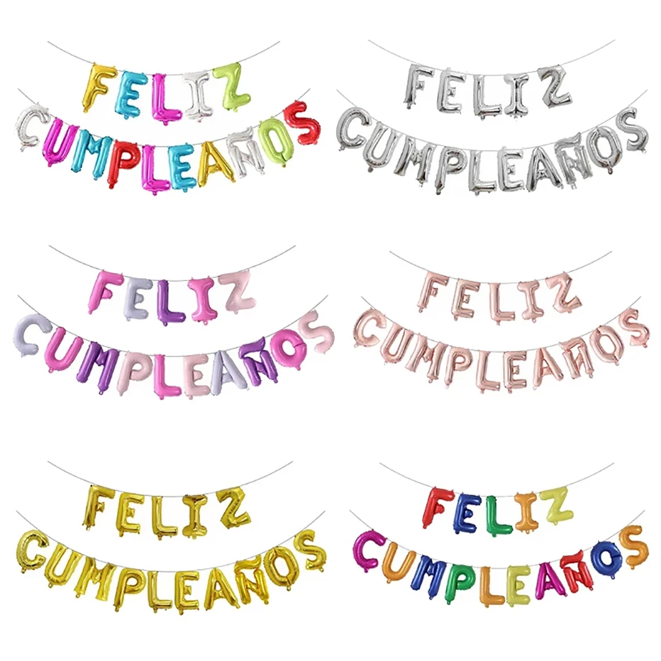 

15Pcs FELIZ CUMPLEANOS Letter Foil Balloons Spanish Happy Birthday Alphabet Air Globos Home Birthday Party Decorations Kids Toys