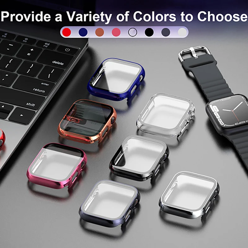 Стекло + крышка для Apple Watch чехол 45 мм 41 44 40 42 38 аксессуары покрытая защитная пленка