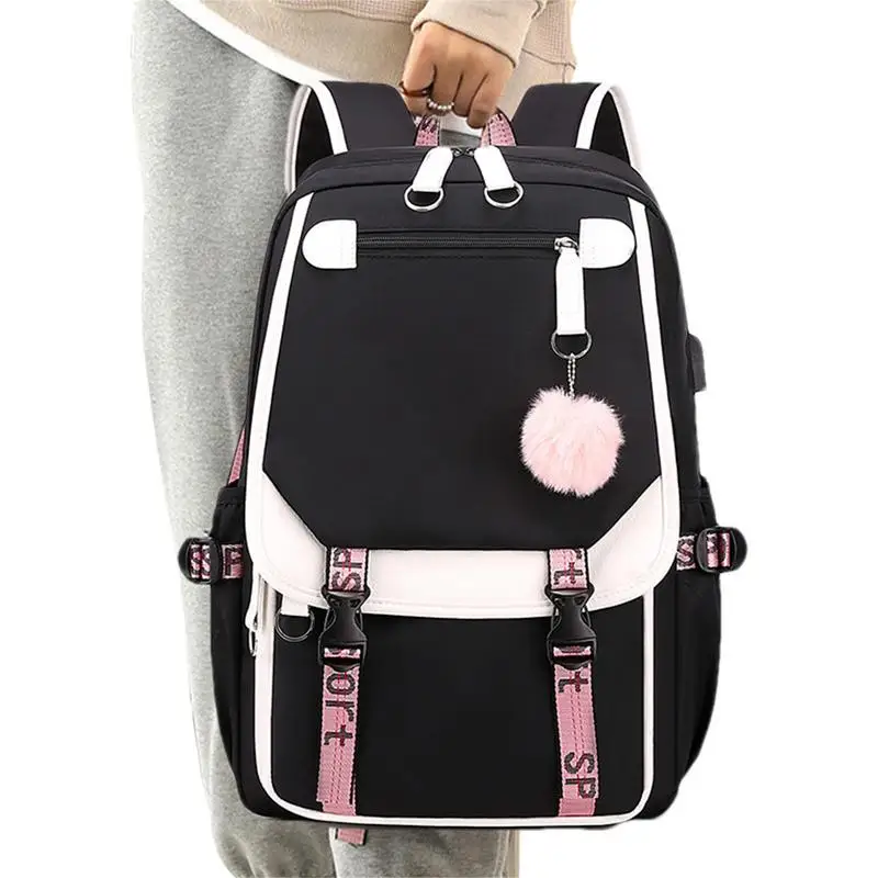 

Школьный рюкзак для девочек-подростков, уличный ранец для колледжа с USB-портом для зарядки, Женский Удобный вместительный рюкзак 27 л