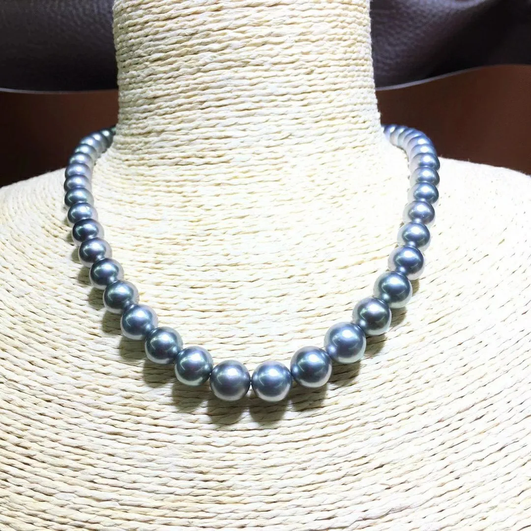 

Huge Charming 18"13-14mm Natural South Sea Genuine Gray Round Pearl Necklace Free Shipping for Women Jewelry Necklace