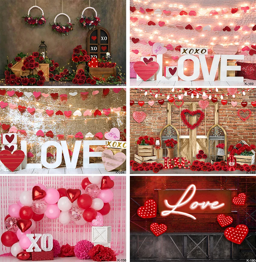 

Kids Backdrop Valentine's Day Theme Props Party Brick Wall Rose Red Dating Decoration Lovers Wooden Child Baby Background Studio