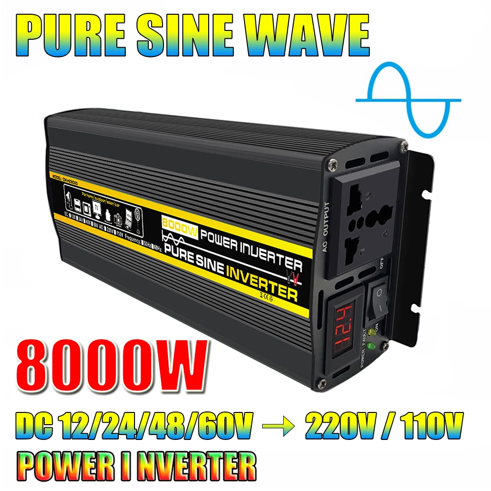 

Pure Sine Wave Power Inverter 8000/6000/4000/3000W 12/24/48/60V TO 220V 110V Solar Car Inverter Voltage Converter Transformer