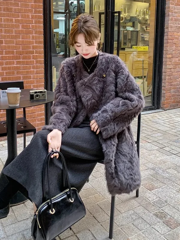 French sle Light Luxury High-Grade Environmental Protection Fur Outerwear Women Autumn and Winter 2024 New Mid-Length Gold ...