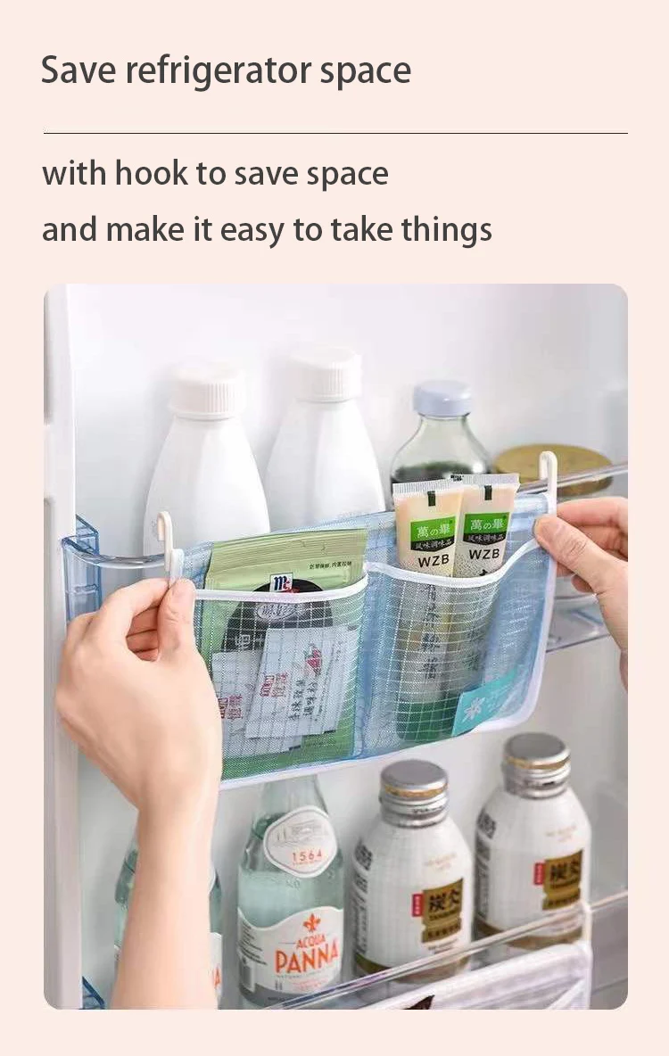 

2pcs Refrigerator Storage Mesh Bag Reusable Seasoning Organizer Hanging Net Bag Kitchen Food Containers Accessories
