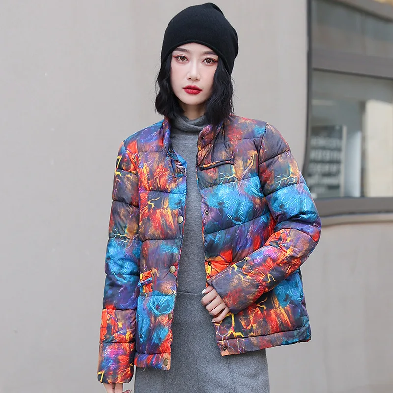 Printed Tie Dyed Short Mock Neck Down Jacket Winter Women Oversize Spring Quilted Coat Shirts and Blouses Sleeveless