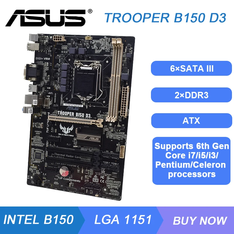 

Материнская плата ASUS TROOPER B150 D3 1151, материнская плата DDR3 32 Гб ОЗУ, поддержка Core i7 6700 i5 6500 процессоров Intel B150 3 × PCI-E X16 USB3.0