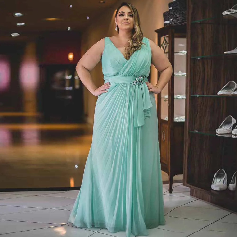 

Mint Green Mother Of The Bride Dress V-Neck Pleat Sexy Chiffon Evening Party Dresses 2022 A-Line Floor Length Wedding Guest Gown