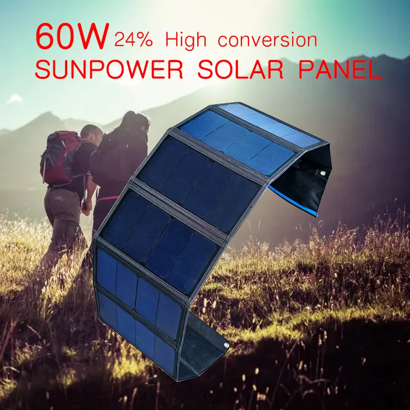 

60W 5V USB 18V DC Sunpower Solar Panel Portable Waterproof For Hiking Camping Outdoor Travel Mobile Phone Power Bank Charging