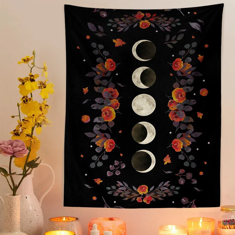 

Psychedelic Moon Phase Tapestry Flower Wall Hanging Room Sky Carpet Dorm Tapestries Art Home Decoration Accessories 95x73cm
