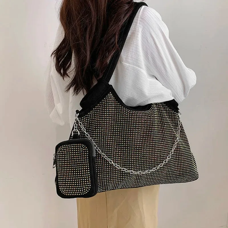 

New Shiny Rhinestone Women's Handbag Large Shopping Bag Fashion Dinner Bag Underarm Shoulder Bag Women's Party Commuter Bag 2023