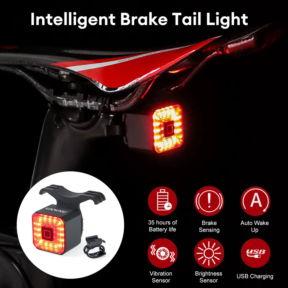 

Bicycle USB Rechargeable LED Bike Tail Light Brake Induction Multiple Lighting Mode Detachable Rear Safety Red Bicycle Blinker