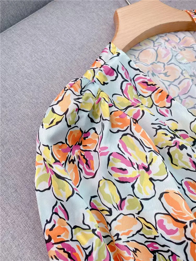 

Женское атласное платье с оборками, элегантное праздничное платье-трапеция во французском стиле с V-образным вырезом и рукавами-фонариками, лето 2023