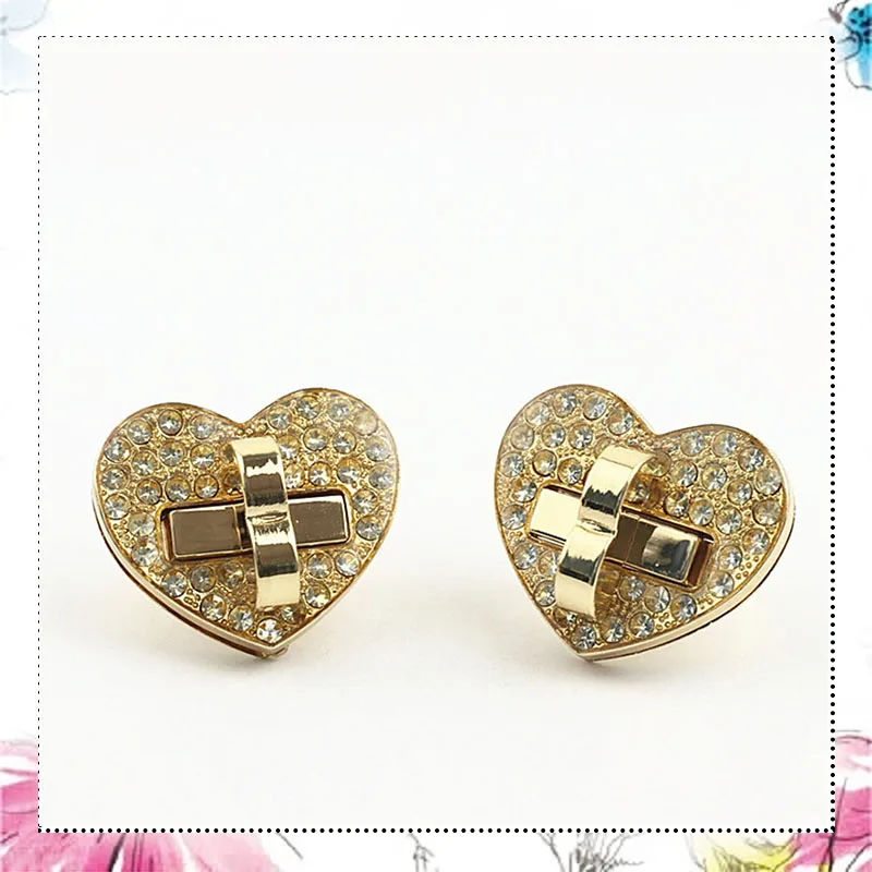 

10Pcs Rhinestone Heart Lock Handbag Bag Twist Turn Lock Buckle Purse Snap Closure Clasp DIY Bag Hardware Replacement Accessories