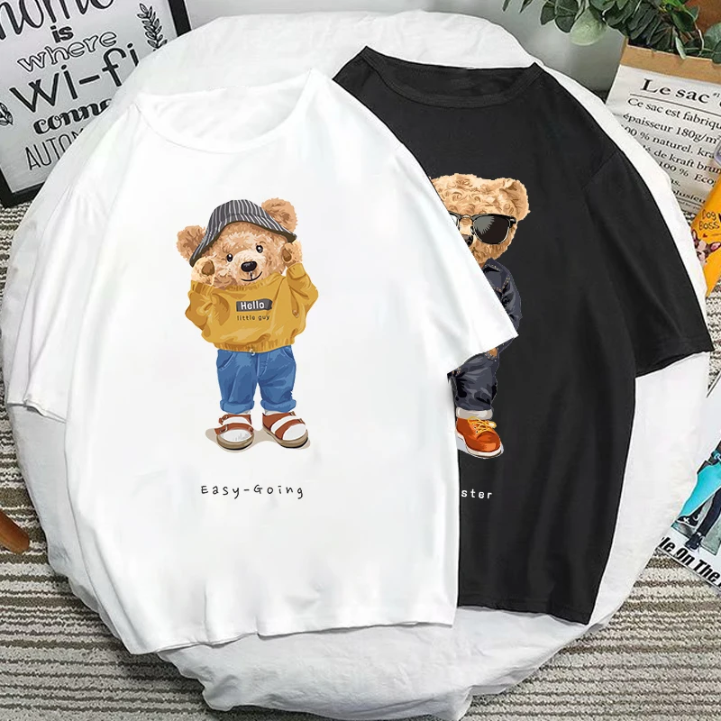 Kawaii Teddy футболка с медведем Harajuku топы мультяшным женские и мужские повседневные