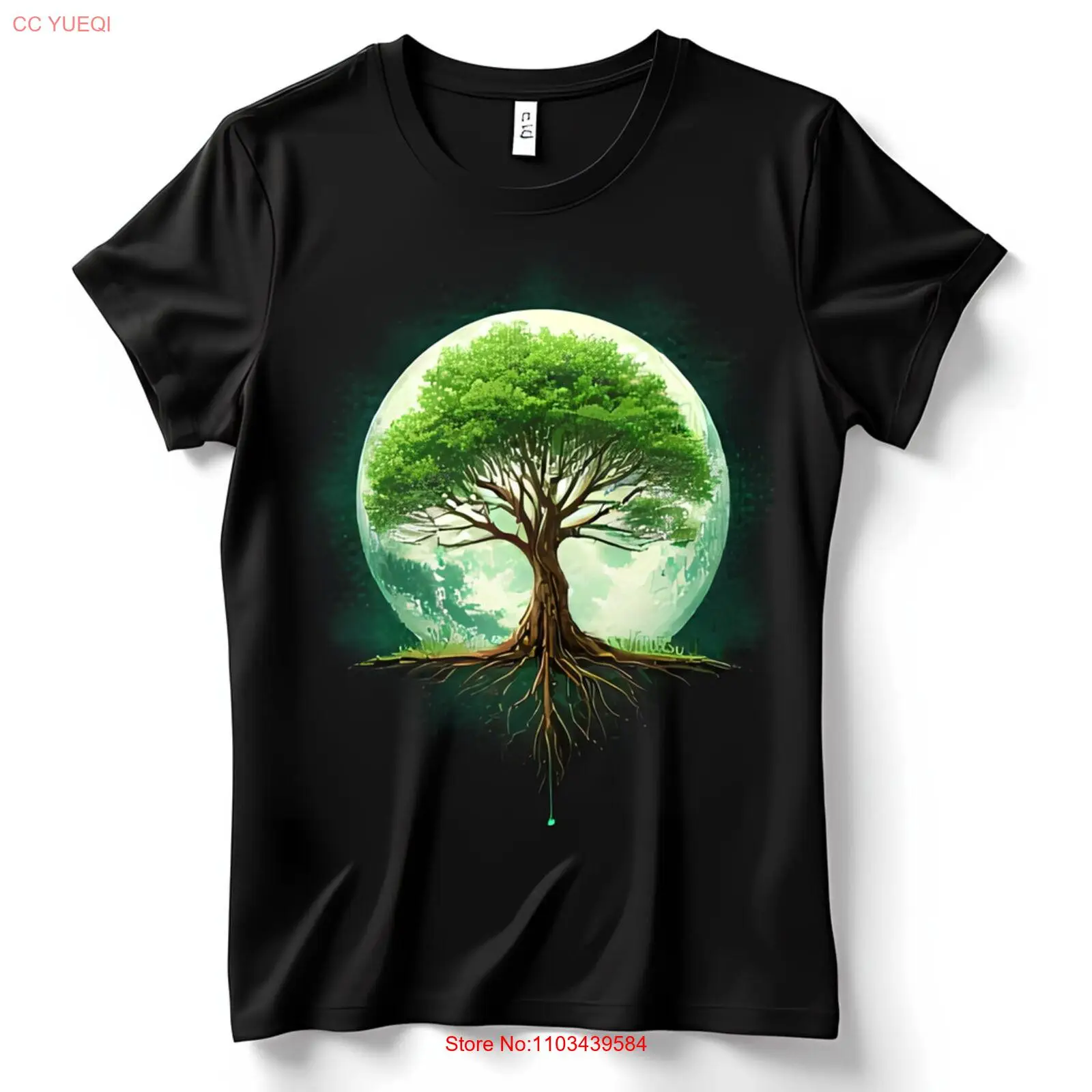 Потрясающая черная футболка с природой и графикой: дизайн Дерево Луна