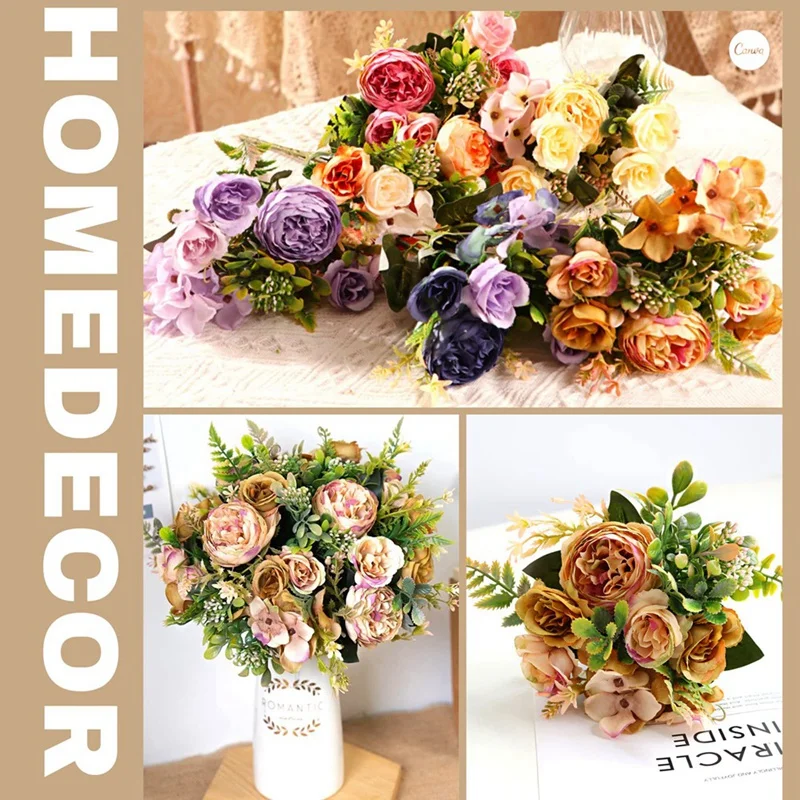 Promotion! Artificial Flowers 2Pcs Fake Peony Silk Hydrangea Flower Bouquet Arrangements Table Centerpieces |