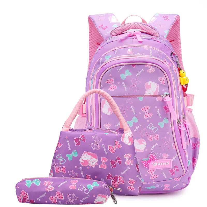 

NEW 3pcs/set bow print school bags for teen girls Primary waterproof nylon schoolbags Kids Princess Backpack Mochila Infantil