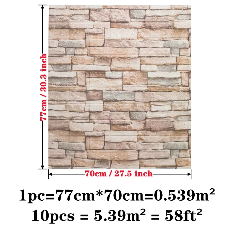

10pcs/bag 3D Wall Sticker Brick Pattern Wallpaper for Living Room Bedroom TV Wall 77x70cm Waterproof Self-Adhesive Wall sticker