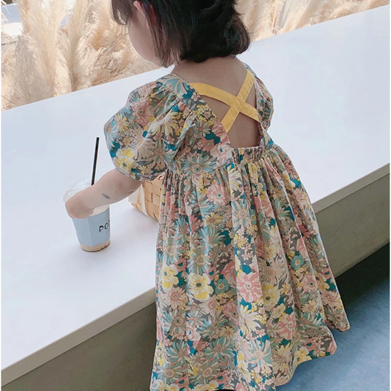 

HoneyCherry Summer Girls Floral Cotton dress Little Girl Princess dress baby girl clothing summer dress