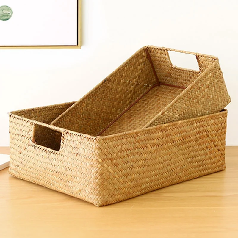 

Woven Storage Basket Handmade Rattan Baskets Eco-friendly Sundries Snack Toy Storage Box Laundry Organizer Panier De Rangement