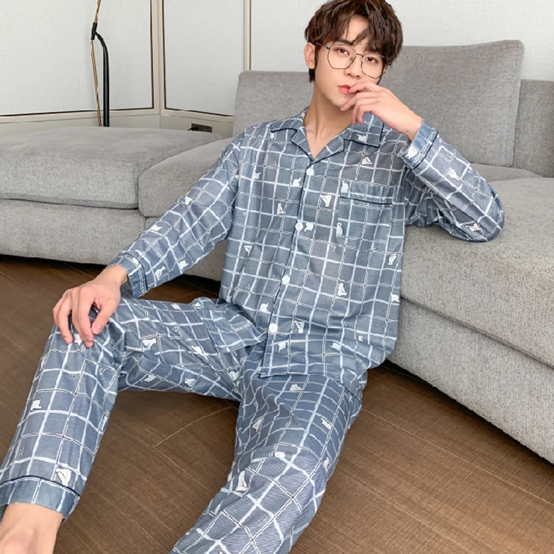 QUHENG 2022 Men's Cotton Pajamas Autumn Winter Sleepwear Women Man Sets 2 Pieces Casual Long Sleeve Trousers Lounge Pyjamas