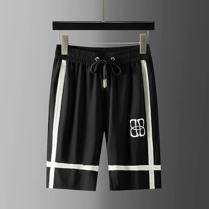 

brand High end embroidered shorts men's black and white stitched webbing sweatpants loose large fashion casual pants men's