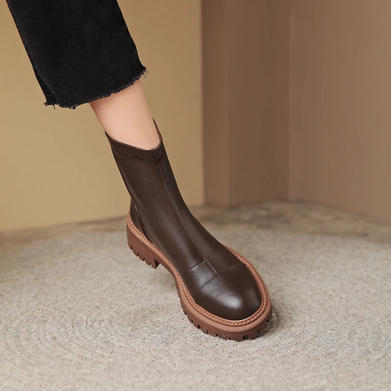 

Женские ботинки, осенние ботинки, женская обувь на молнии с круглым носком, резиновая обувь на среднем каблуке 2022, Лолита, Дамская обувь из искусственной кожи в римском стиле