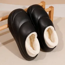 Women Winter Home Cotton Slippers Waterproof Eva Warm Plush Slippers For Girls 5cm Platform Slides Female Indoor Non-Slip Shoes 