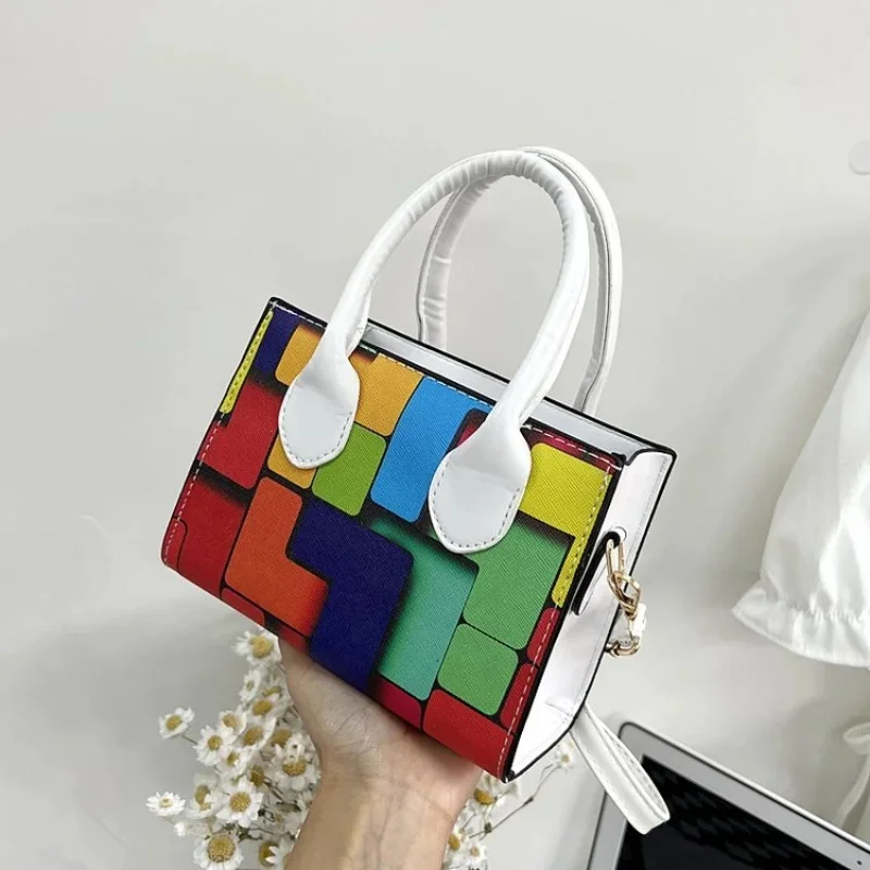 

2023 New Color Contrast Versatile Handbag Square Shoulder Bag Geometric Horizontal Casual Shoulder Bag 2023 Crossbody Bag