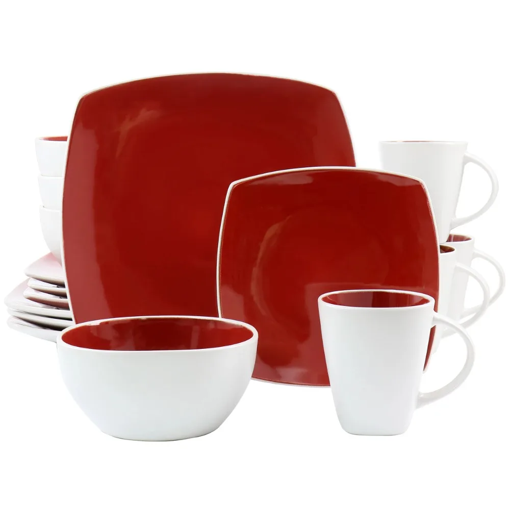 

Набор фарфоровой посуды Soho, 16 предметов, в красном цвете, кухонная утварь, набор посуды, набор обеденных тарелок, тарелки, обеденные наборы