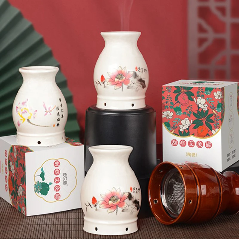 

Lotus Moxibustion Cup Heating Therapy Chinese Acupuncture Points Guasha Treatmen Ceramic Moxibustion Cup Massage Moxa Box