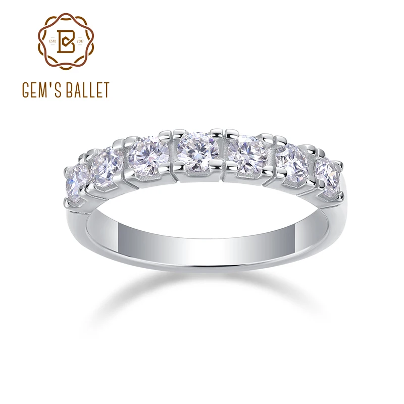 Женское кольцо из серебра с 7 камнями круглым муассанитом карата