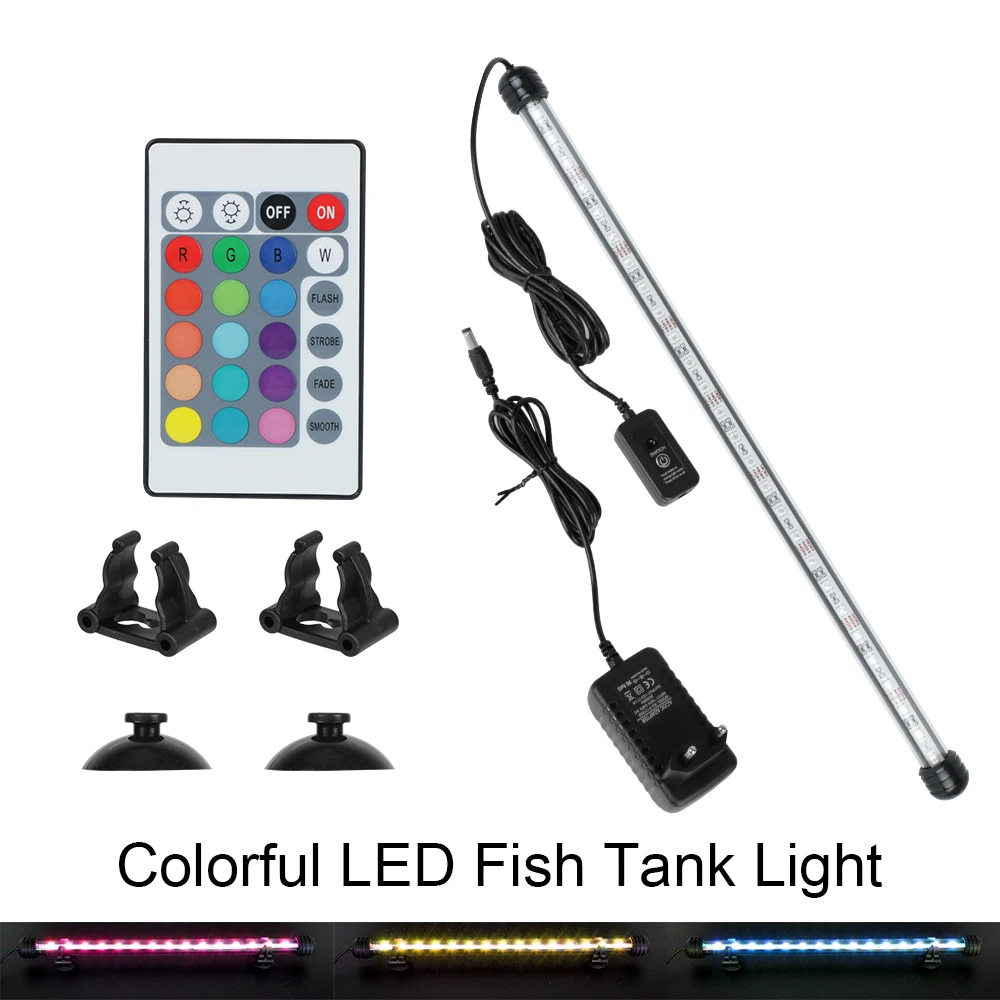 Remote Control Aquatic Air Bubble Lights Fish Tank Light Bar EU Plug Waterproof 5050 RGB LED 28cm 48cm Aquarium Submersible Lamp