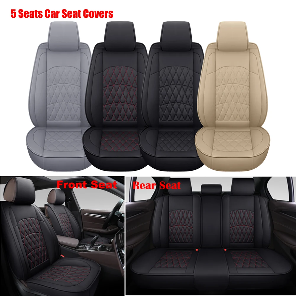 

Car Seat Covers Full Set Front Back For 5-Seater Vehicle Models Universal Fit Most Car SUV Pick-up Truck Top-Quality Leatherette