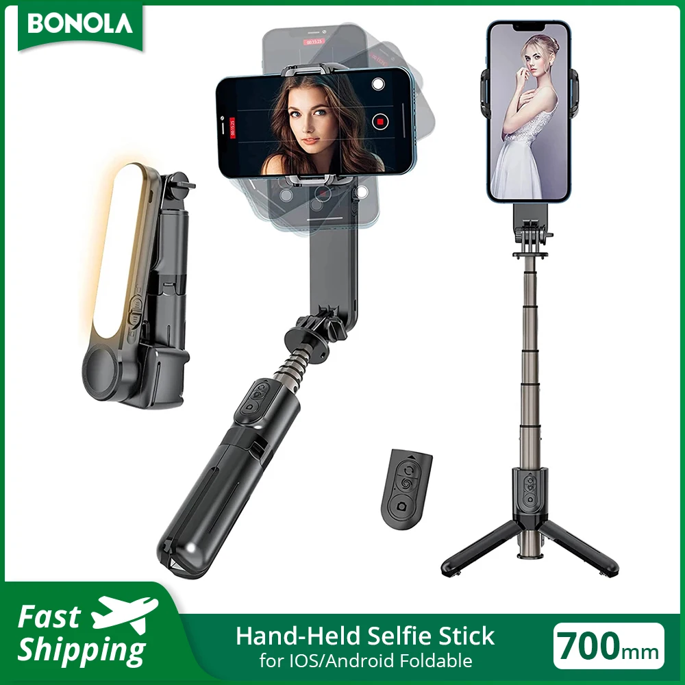 

Bonola Cellphone Stabilizer Selfie Stick Tripod with Fill Light Wireless Bluetooth Handheld Selfie Stick Extendable for iPhone