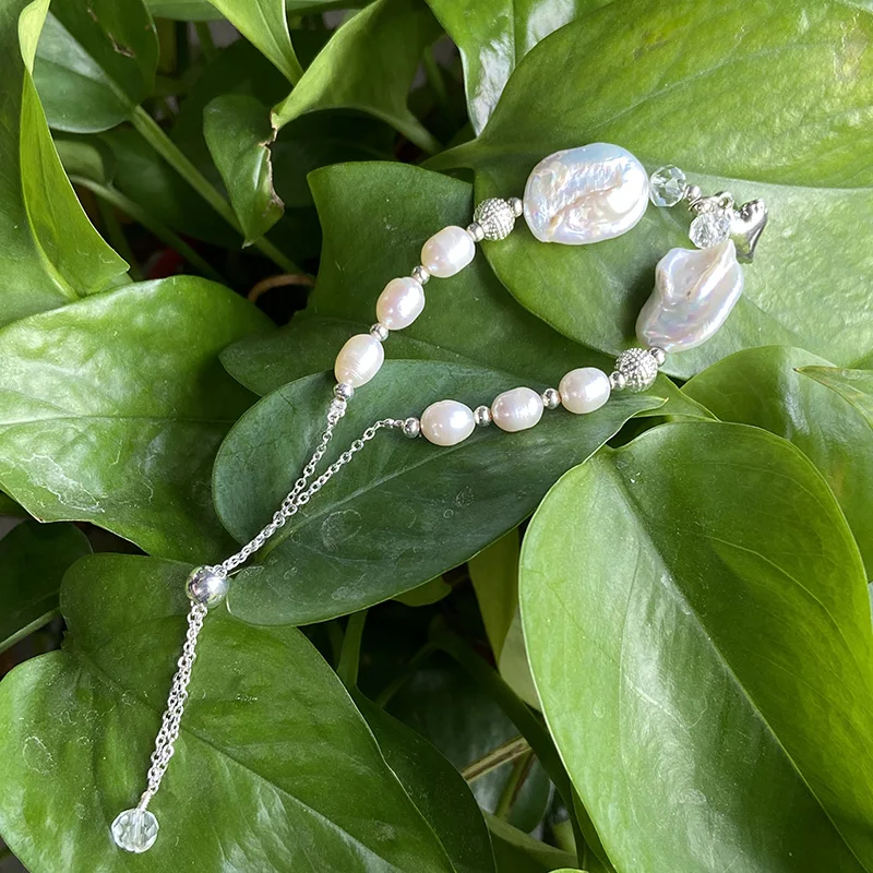 

1PC Natural Freshwater Irregular Pearl Bracelet Stainless Steel Love Design Women's Jewelry Holiday Gift