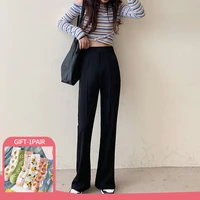 2022 summer elegant vintage women pants casual chic office female trousers loose lady high waist pant flared wide leg pants