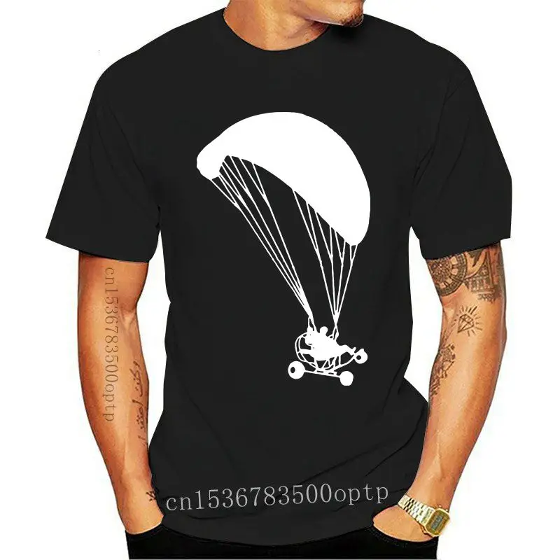

Man Clothing New Powered Paragliding Print Men Hipste Cotton T Shirt Summer Casual O-Neck T-Shirt Black White Red