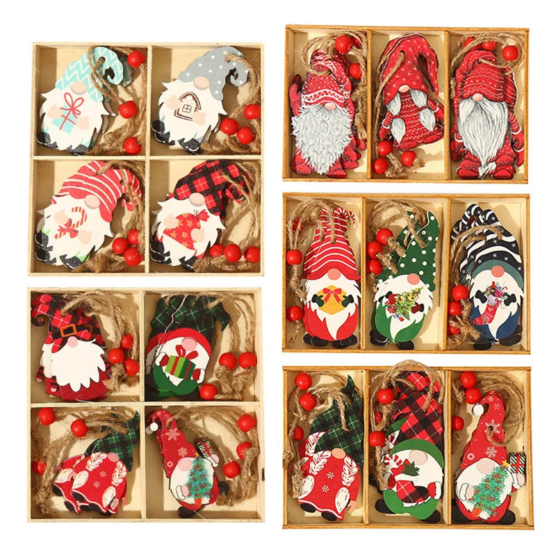 

9pc/box New Year 2023 Gift Christmas Tree Gnomes Wooden Pendants Ornaments Christmas Decorations for Home Navidad 2022 Noel Deco
