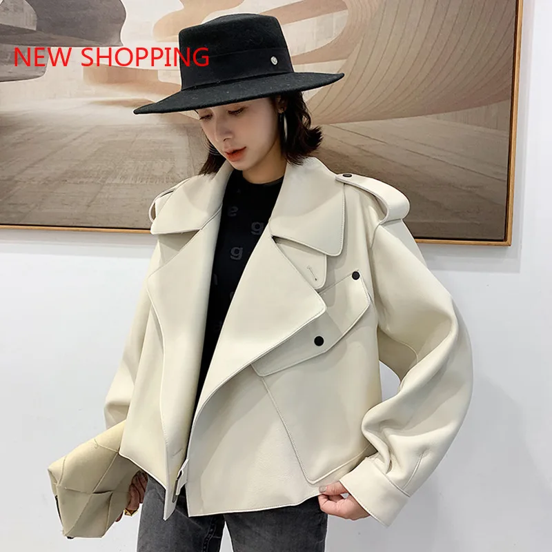 Winter Fall Short Black Faux Leather Jacket Women Long Sleeve Lapel Runway Stylish Fashion Motorcycle Jackets 2021 PU Crop Tops
