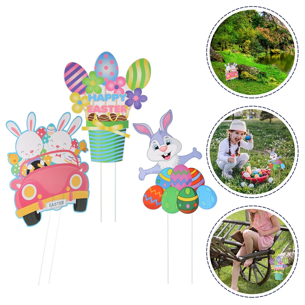 

Easter Lawn Yard Signs Eggs Decorations Supplies Bunny Outdoor Stake Holiday Decor Party Garden Flag Decoration Sign Ornaments