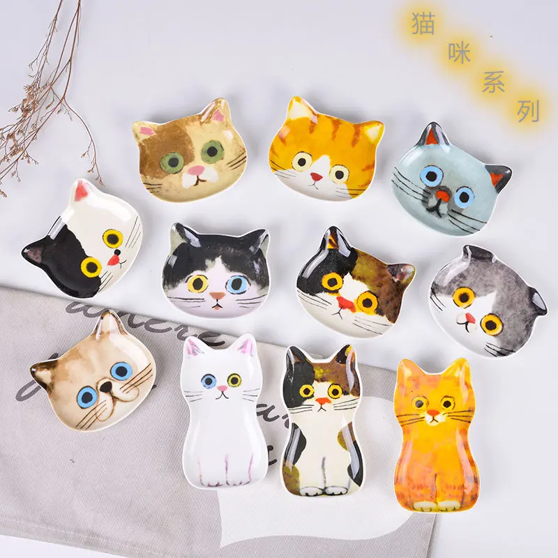 

Новая японская керамическая тарелка с изображением милого мультяшного кота тарелка соус креативная тарелка для лица для дома Бесплатная д...