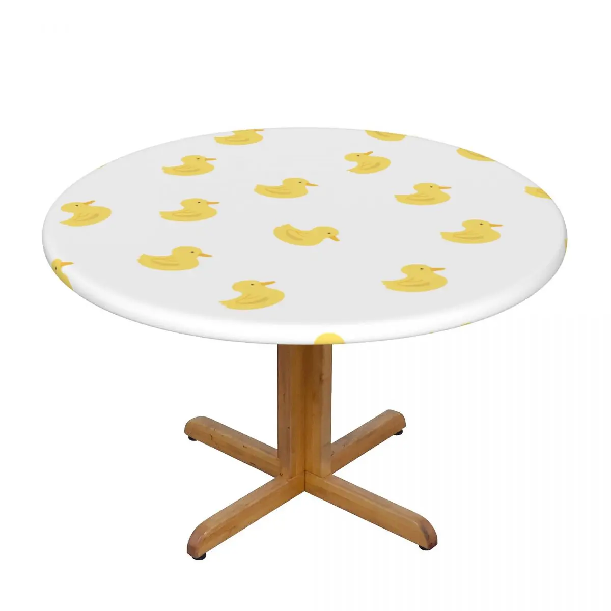 

Round Table Cover Cloth Protector Polyester Tablecloth Yellow Duck Pattern Fitted Table Cover with Elastic Edged