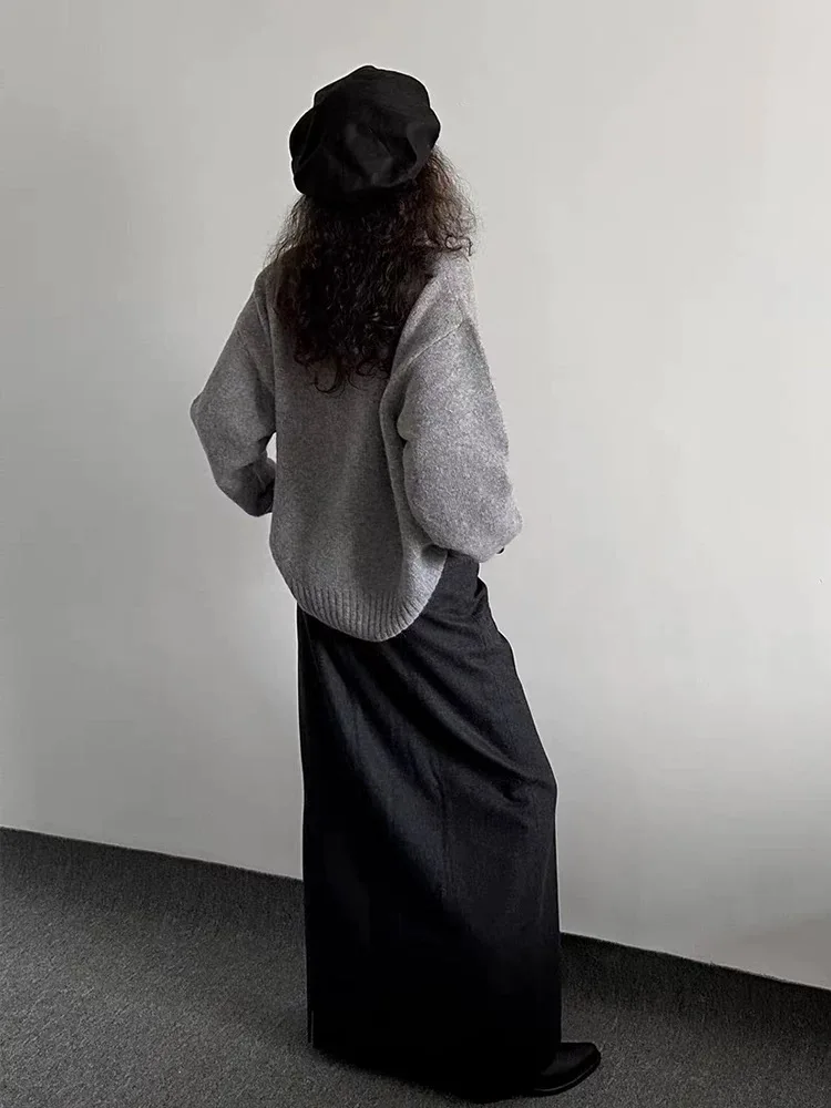 Женский длинный и свободный кардиган из смеси кашемира на осень зиму