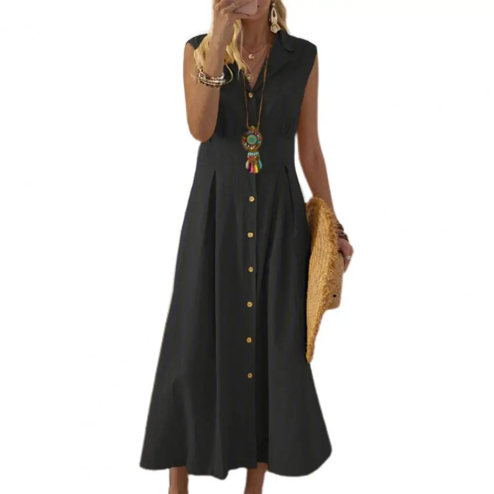 

Платье-трапеция женское однотонное, повседневное однобортное Длинное Элегантное офисное платье с широким подолом, лето 2022