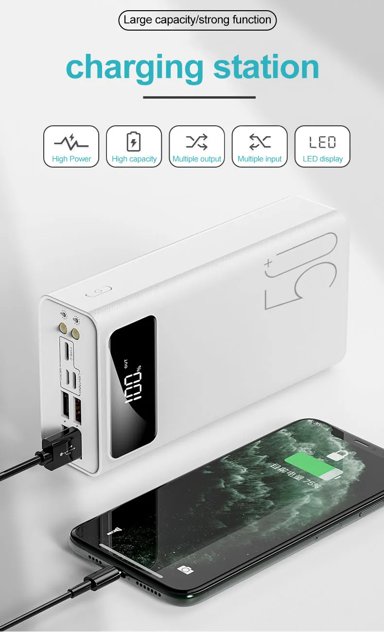 Внешний аккумулятор с быстрой зарядкой 50000 мАч портативное зарядное устройство