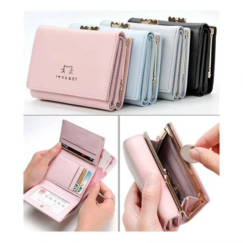 

2022 New Women Mini Wallet Short Simple Tri-fold Wallet Ladies Multi-card Bags Large-capacity Anti-theft Brush Famale Coin Bags