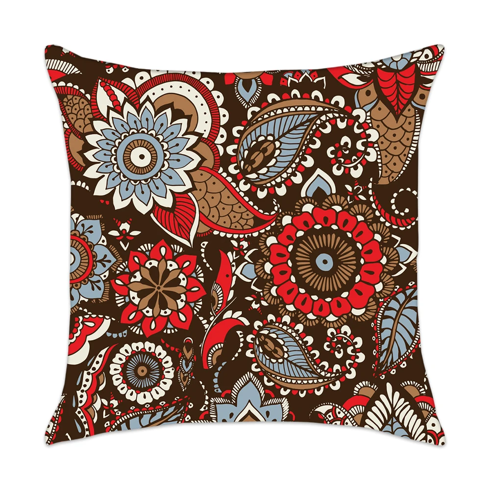 

Red and Browm Paisley Cushion Cover Bohemian Ethnic Flower Pillow Case Vintage Home Decoratiove Sofa Throw Pillow Cover 45x45cm