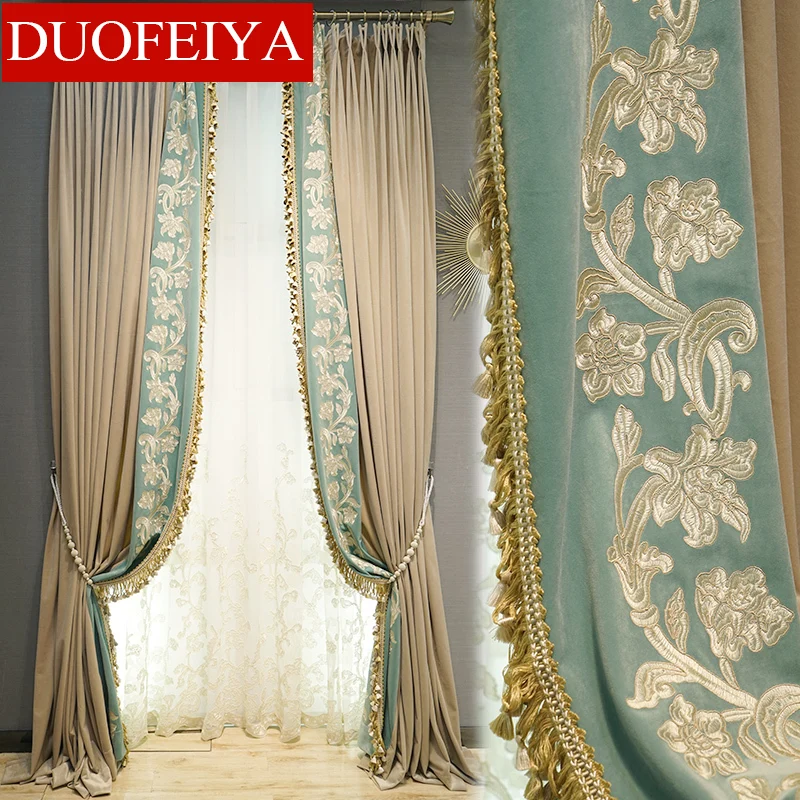 

Высококачественные французские романтичные фланелевые плотные затемняющие шторы с вышивкой и кружевом для гостиной и спальни